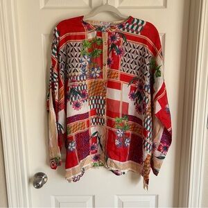 X-Large Johnny was button up silk multi color floral blouse